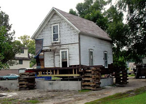 A severely damaged home foundation that is undergoing replacement in Rigby.