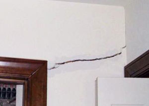 A large drywall crack in an interior wall in Coeur D Alene