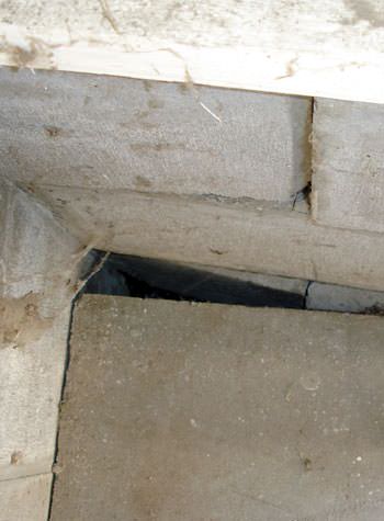 inward rotation of a foundation wall damaged by street creep in a garage in Rigby