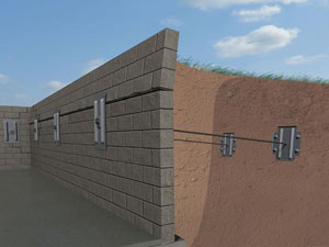 A graphic illustration of a foundation wall system installed in Rupert